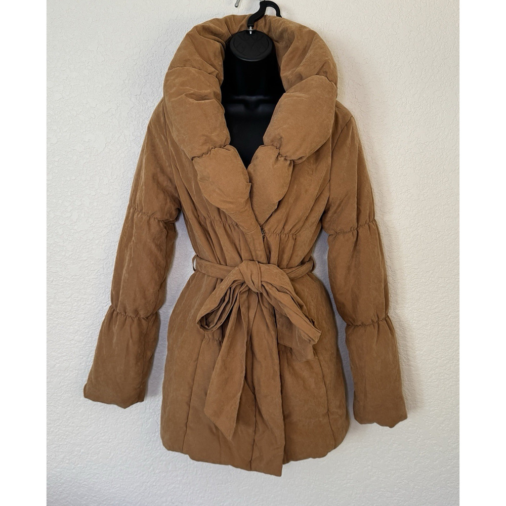 Lip Service Belted Wrap Puffer Coat Quilted Soft Shell Shawl Collar Parka Japan